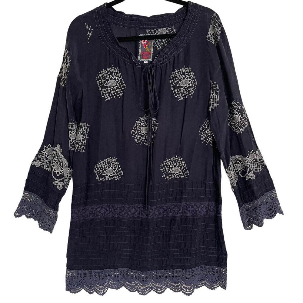 Johnny Was Black Dress Size S Embroidery Lace and Pintucks Mini Country or City‎
